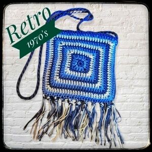 Granny Square Crochet Fringe Crossbody Zipper Micro Bag Purse